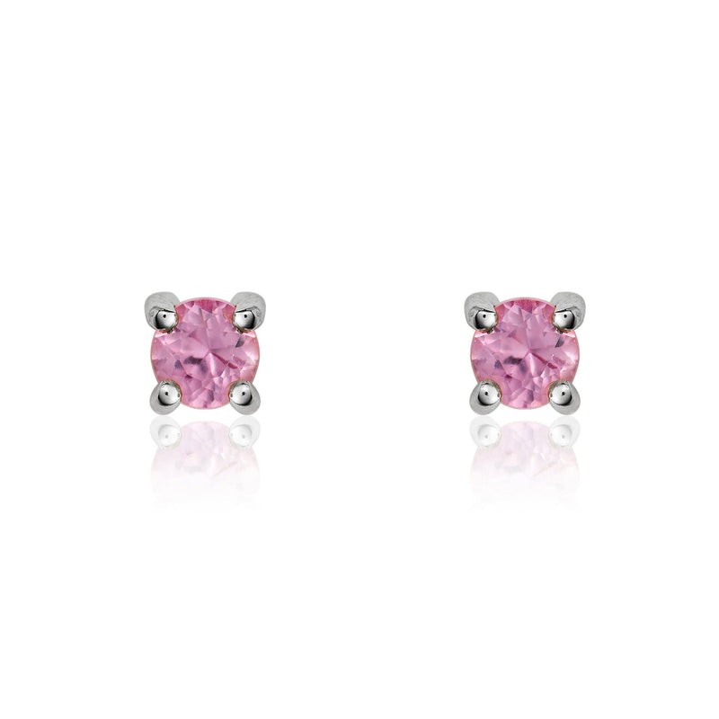 9ct White Gold Round Natural Pink Sapphire Claw Stud Earrings — 3mm
