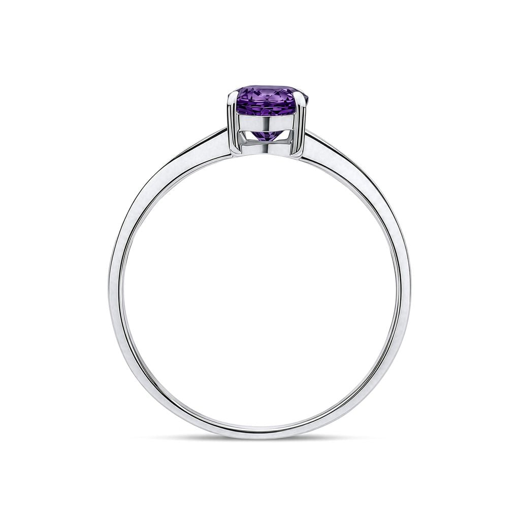 9ct White Gold Oval Natural Amethyst Claw Single Stone Ring — 7x5mm