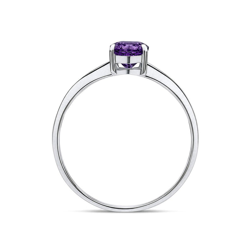 9ct White Gold Oval Natural Amethyst Claw Single Stone Ring — 7x5mm