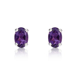 9ct White Gold Oval Natural Amethyst Claw Stud Earrings — 6x4mm