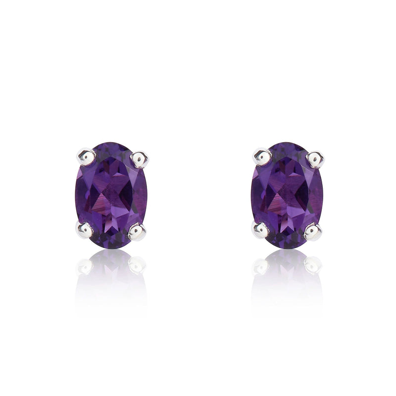 9ct White Gold Oval Natural Amethyst Claw Stud Earrings — 6x4mm