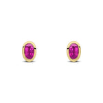 9ct Yellow Gold Oval Natural Ruby Rubover Stud Earrings — 5x3mm
