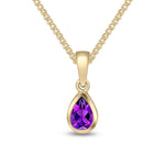 9ct Yellow Gold Pear Shaped Natural Amethyst Rubover Pendant — 6x4mm