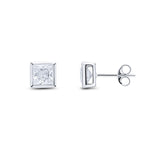 9ct White Gold Square Cubic Zirconia CZ Rubover Stud Earrings — 5mm