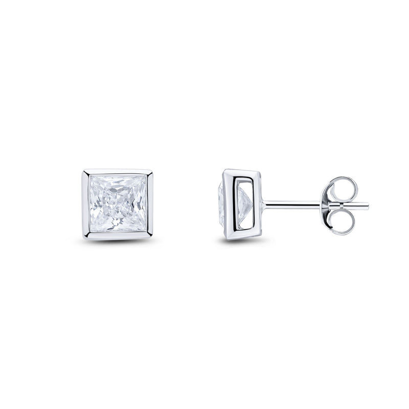 9ct White Gold Square Cubic Zirconia CZ Rubover Stud Earrings — 5mm