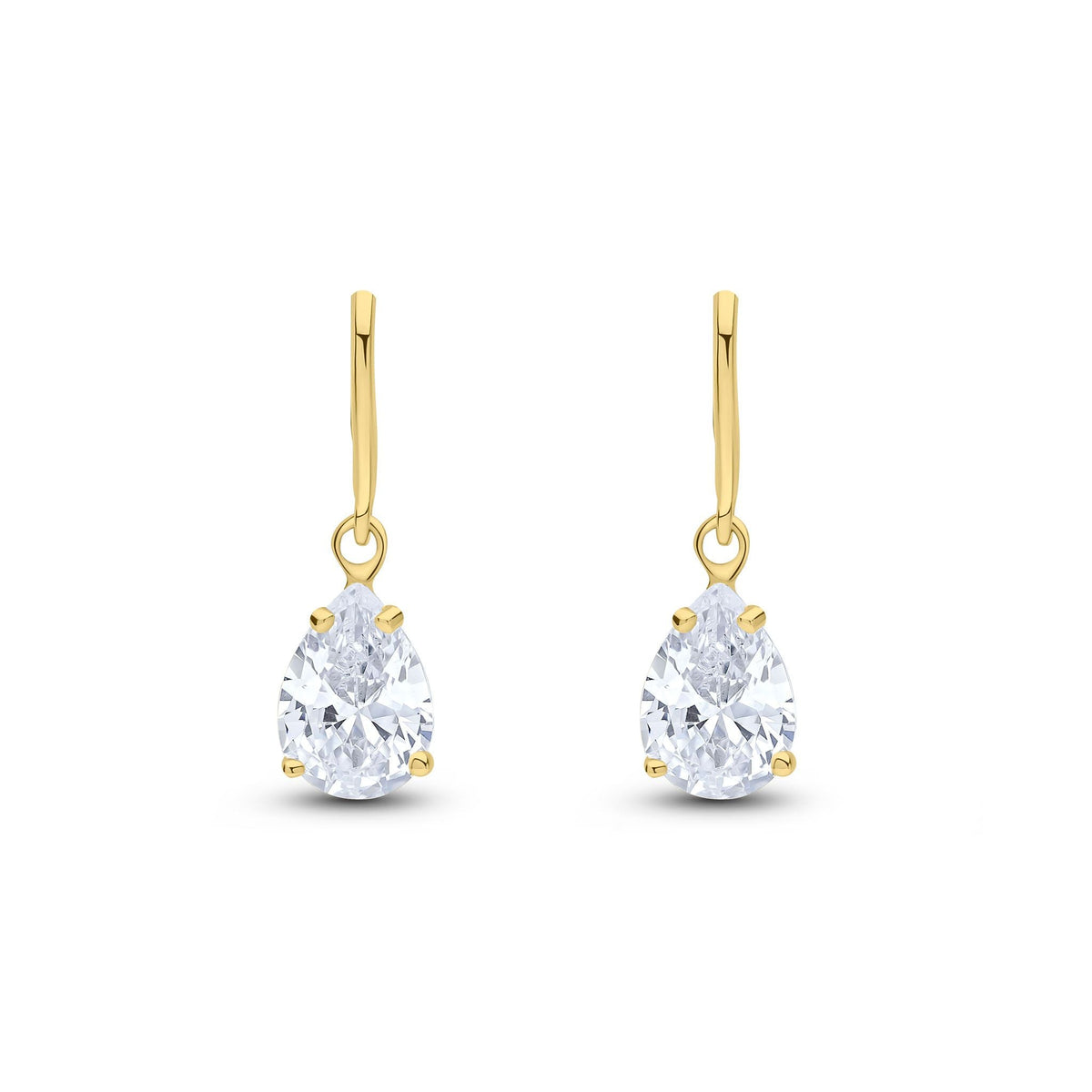 9ct Yellow Gold Pear Shaped Cubic Zirconia CZ Claw Wire Hook Drop Earrings