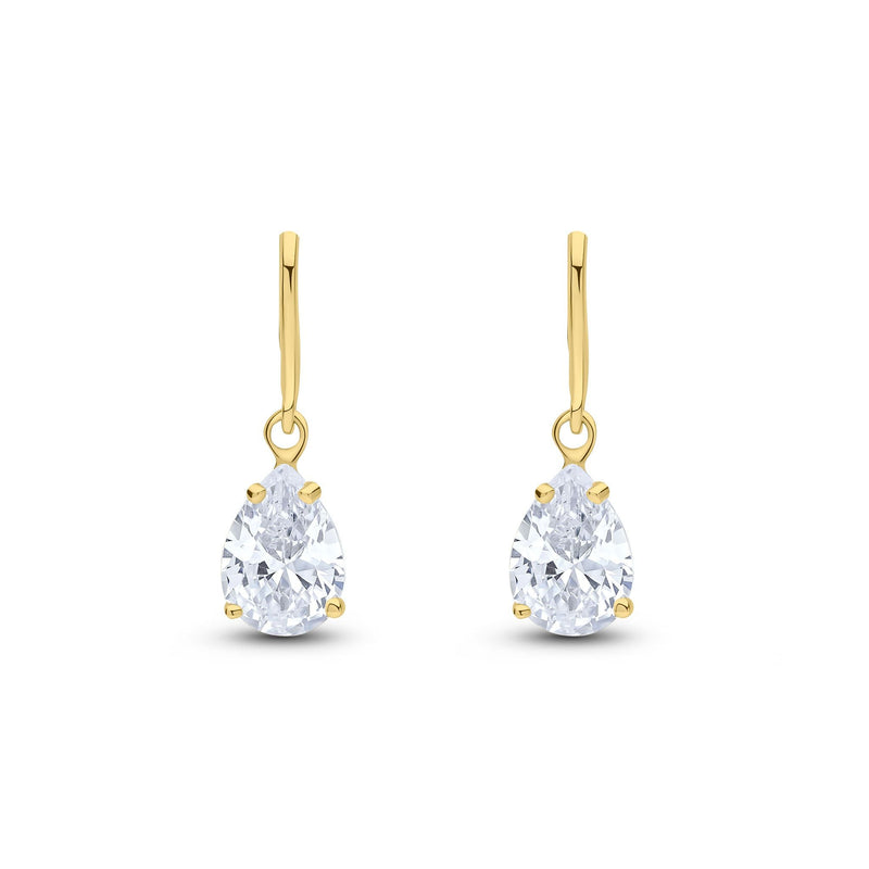 9ct Yellow Gold Pear Shaped Cubic Zirconia CZ Claw Wire Hook Drop Earrings