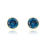 9ct Yellow Gold Round Natural London Blue Topaz Rubover Stud Earrings — 5mm