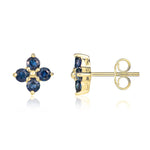 9ct Yellow Gold Round Natural Sapphire Four Stone Cluster Stud Earrings