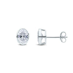 9ct White Gold Oval Cubic Zirconia CZ Rubover Stud Earrings — 7x5mm