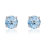 9ct White Gold Round Natural Aquamarine Claw Set Stud Earrings — 5mm