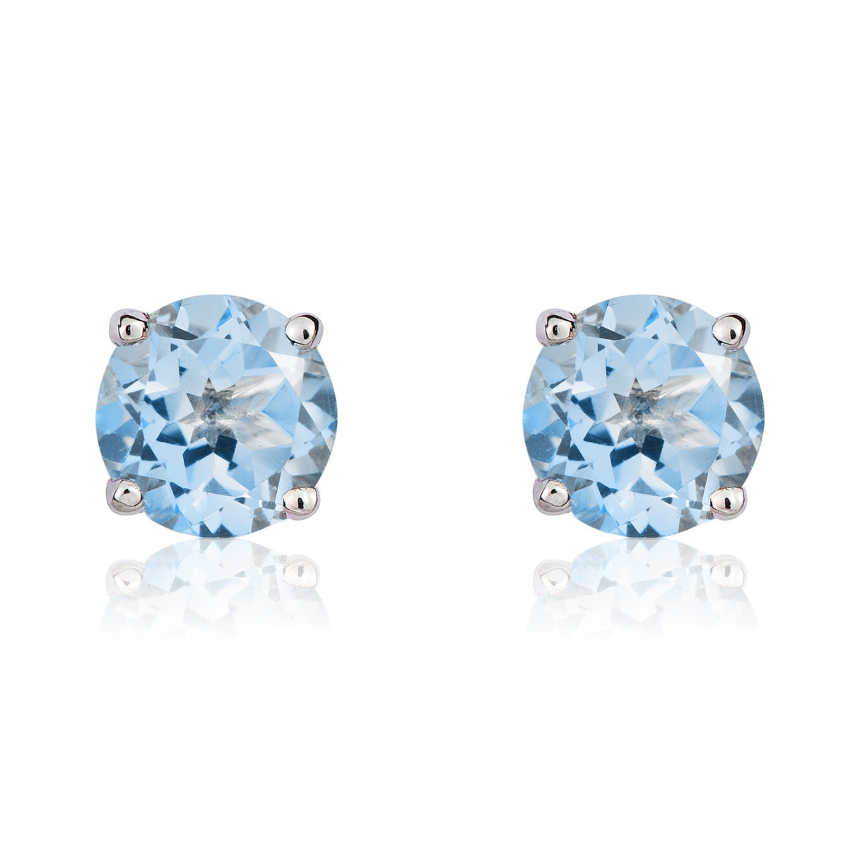 9ct White Gold Round Natural Aquamarine Claw Set Stud Earrings — 5mm