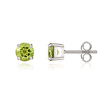 9ct White Gold Round Natural Peridot Claw Set Stud Earrings — 5mm