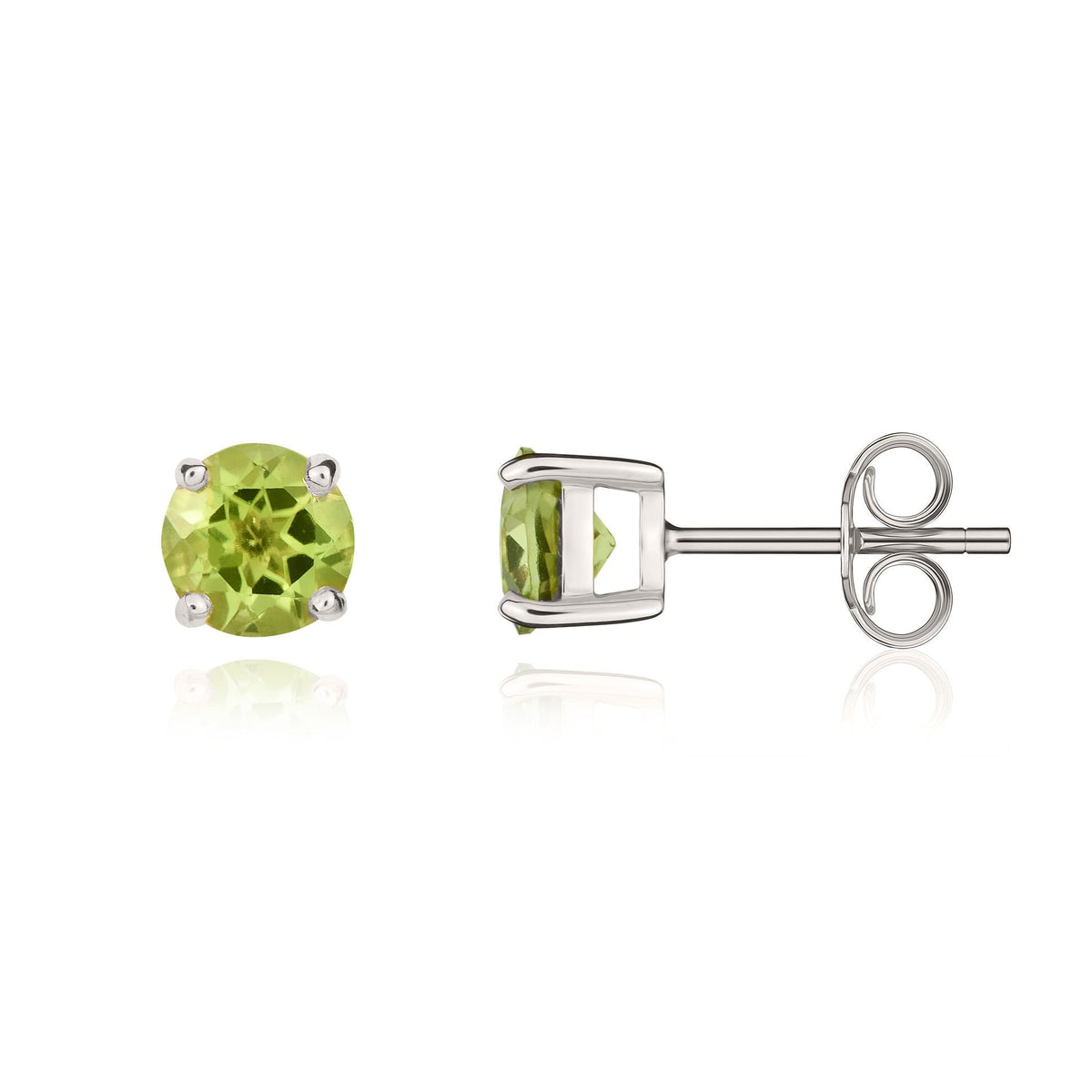9ct White Gold Round Natural Peridot Claw Set Stud Earrings — 5mm