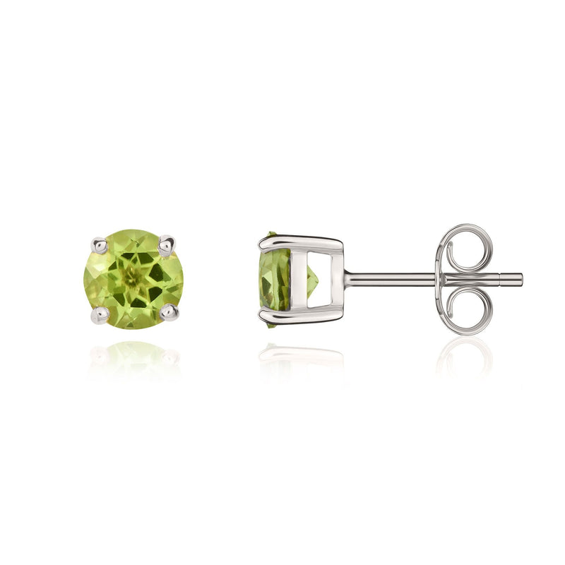 9ct White Gold Round Natural Peridot Claw Set Stud Earrings — 5mm