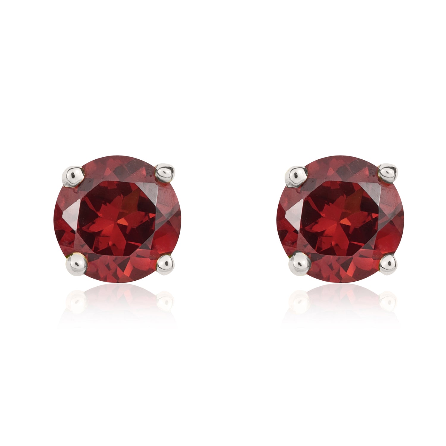 9ct White Gold Round Natural Garnet Claw Set Stud Earrings — 5mm