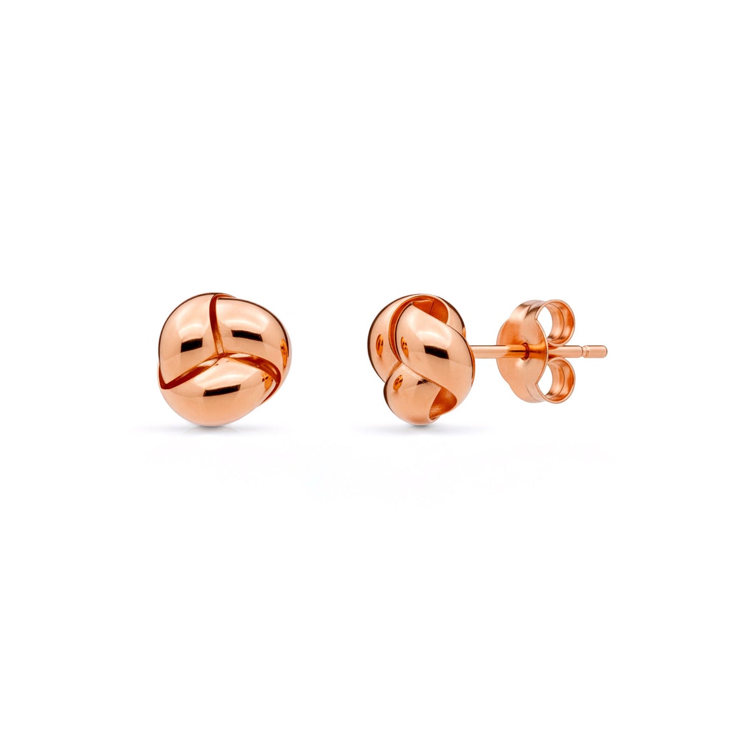 9ct Rose Gold Polished Domed 3-Strand Crossover Knot Stud Earrings — 8mm
