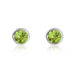 9ct White Gold Round Natural Peridot Rubover Stud Earrings — 4mm