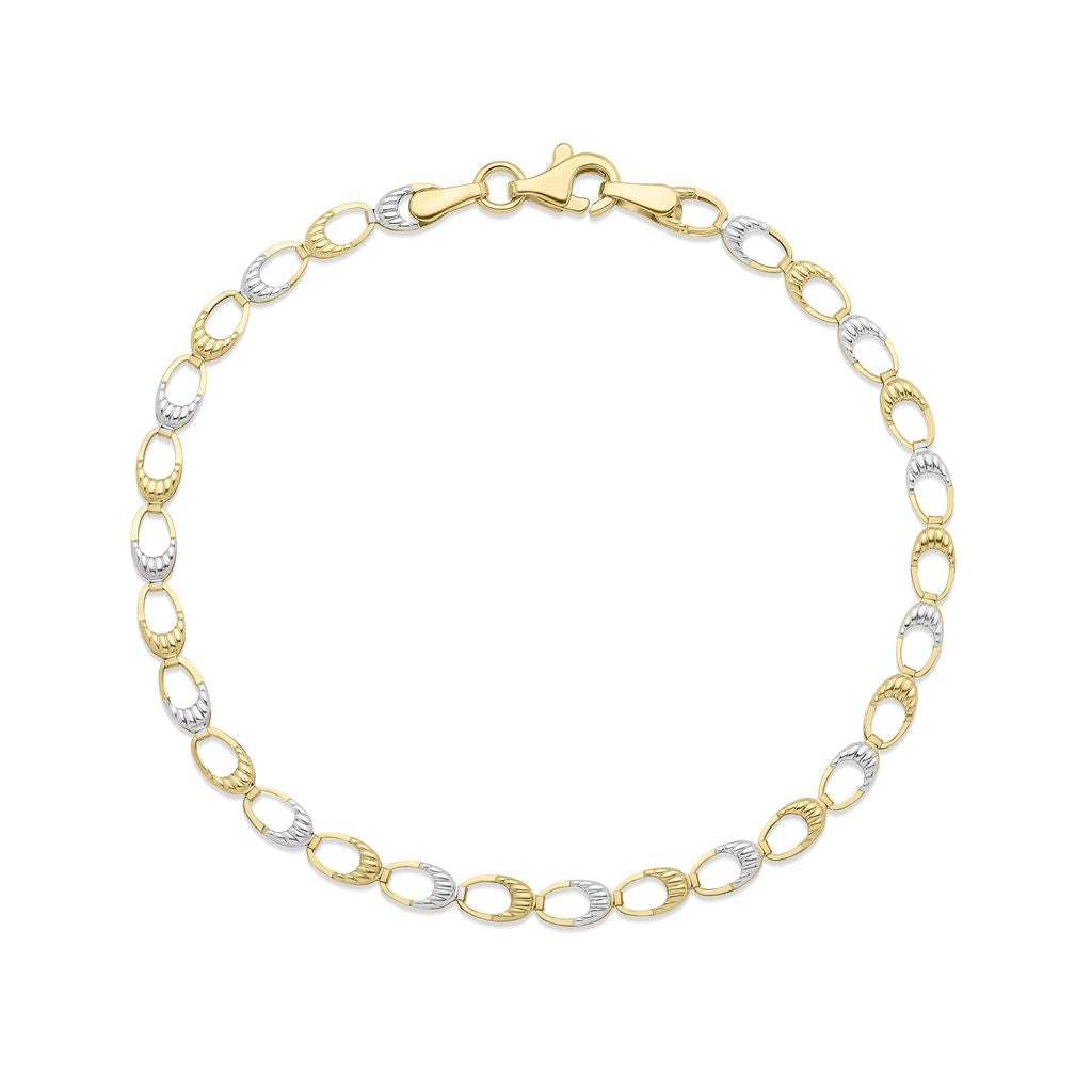 9ct Yellow and White Gold Fancy Link Bracelet
