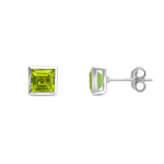9ct White Gold Square Natural Peridot Rubover Stud Earrings — 5mm