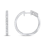 18ct White Gold Full Natural Diamond Round Hoop Earrings — 25mm