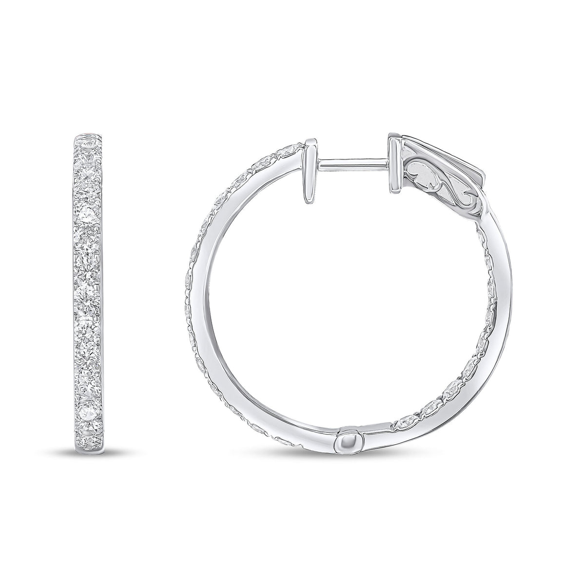 18ct White Gold Full Natural Diamond Round Hoop Earrings — 25mm