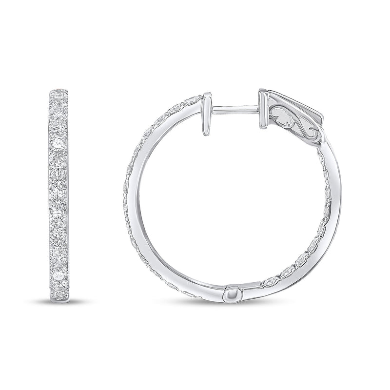 18ct White Gold Full Natural Diamond Round Hoop Earrings — 25mm