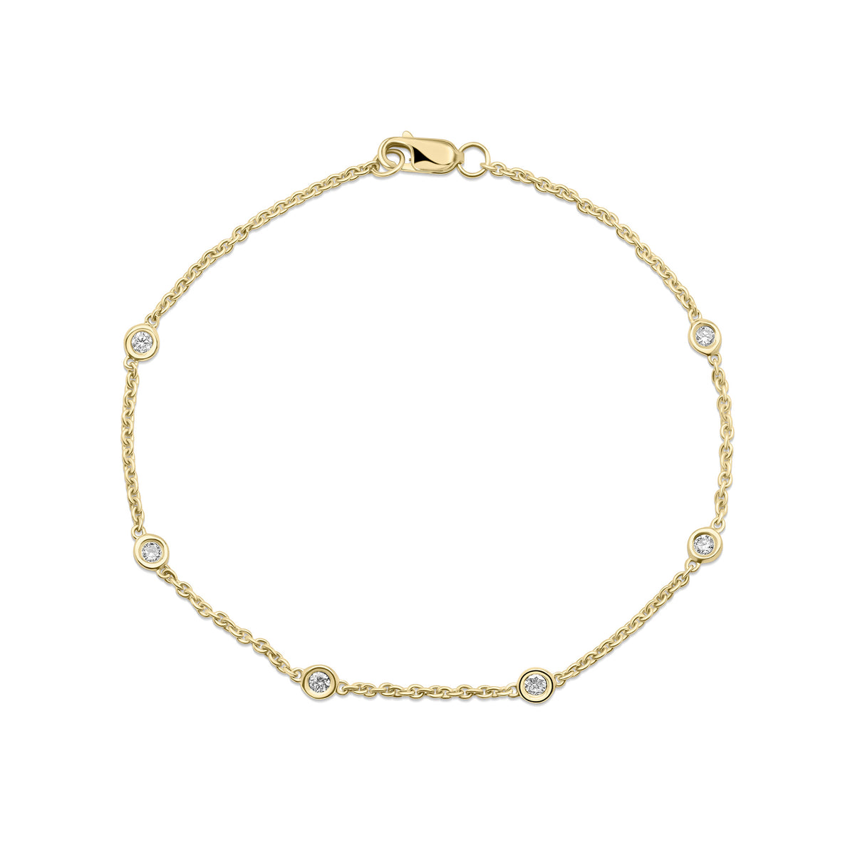 9ct Yellow Gold Natural Diamond Rubover Station Bracelet — 0.20ct