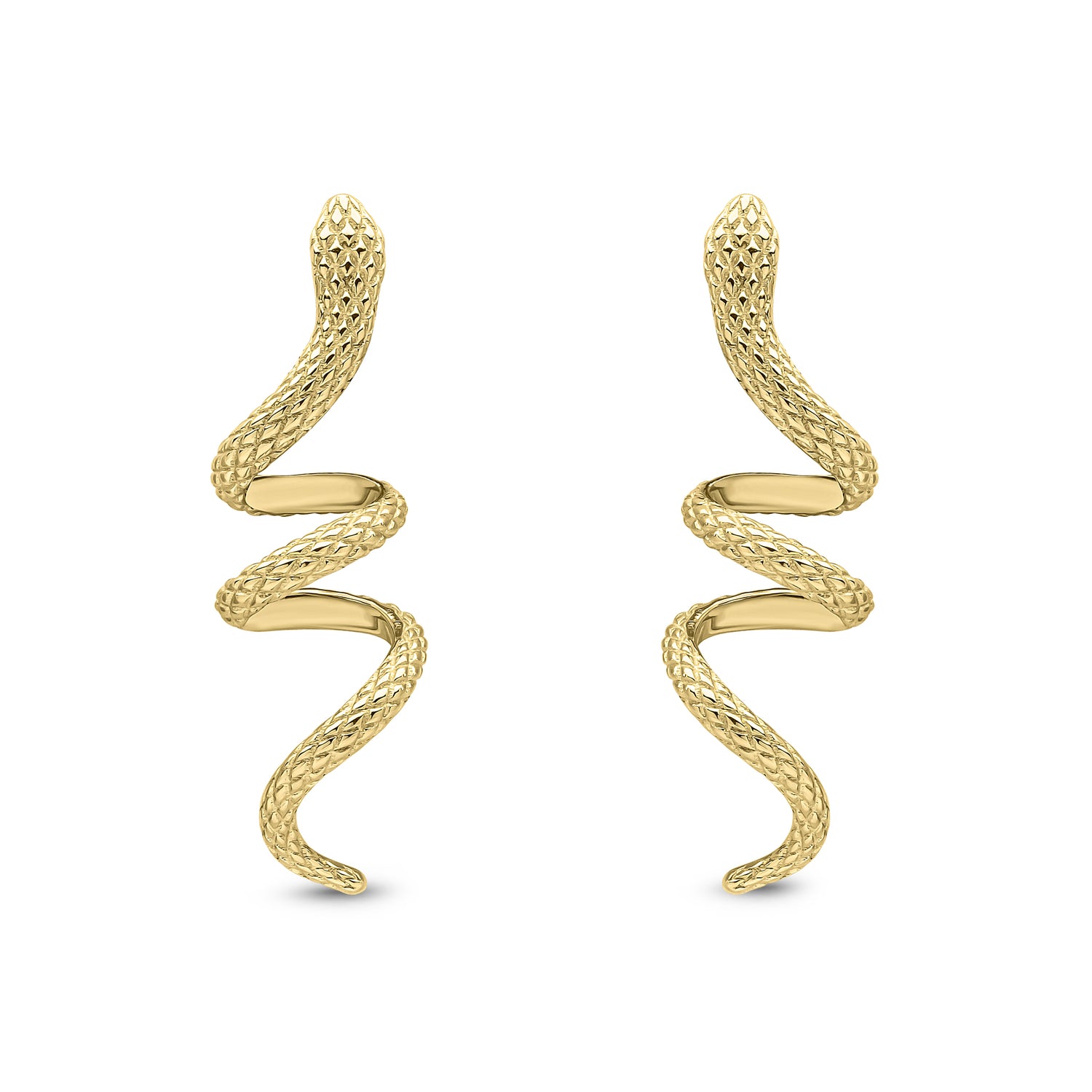 9ct Yellow Gold Textured Coiled Snake Drop Earrings — 25mm