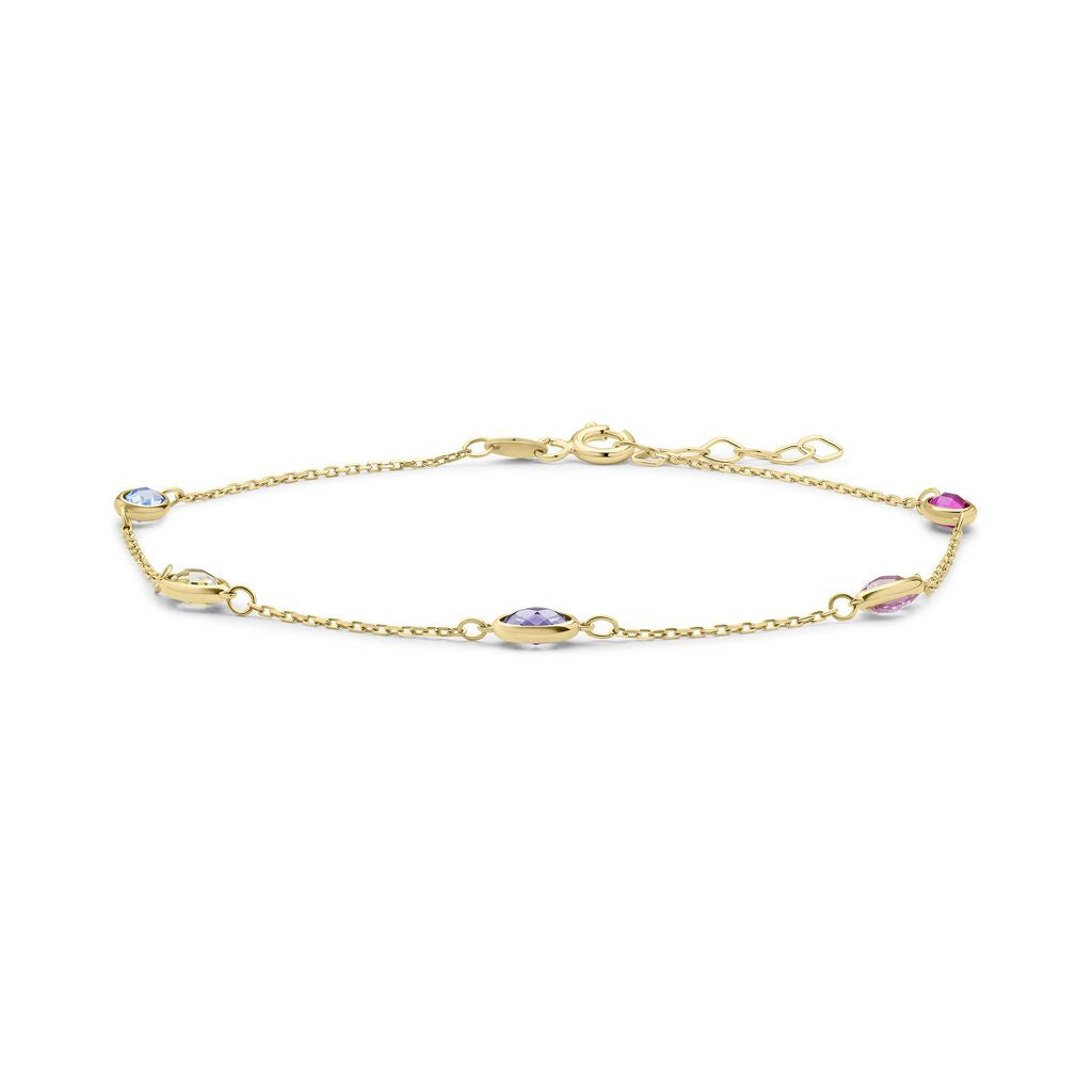 9ct Yellow Gold Multi-Coloured Cubic Zirconia CZ Oval Station Bracelet