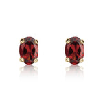 9ct Yellow Gold Oval Natural Garnet Claw Stud Earrings — 6x4mm