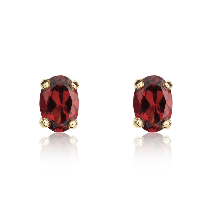 9ct Yellow Gold Oval Natural Garnet Claw Stud Earrings — 6x4mm