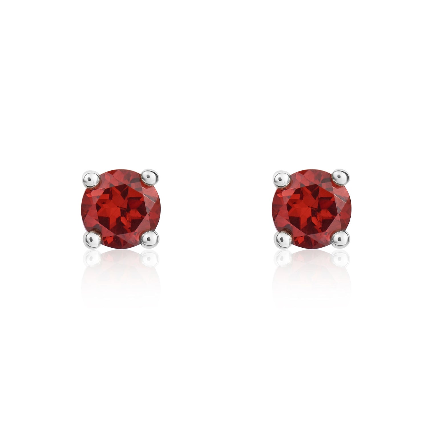 9ct White Gold Round Natural Garnet Claw Stud Earrings — 4mm