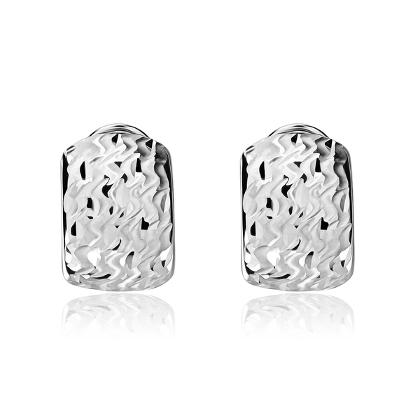 9ct White Gold Textured Rectangular Peg and Clip Earrings