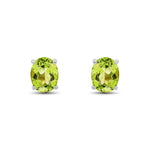 9ct White Gold Oval Natural Peridot Claw Stud Earrings — 9x7mm