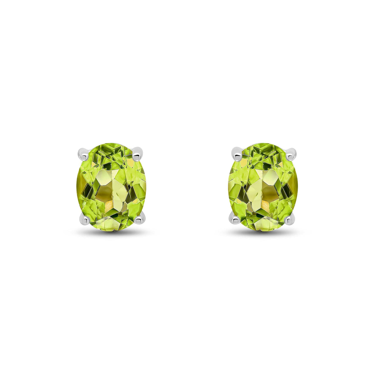 9ct White Gold Oval Natural Peridot Claw Stud Earrings — 9x7mm