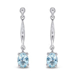 9ct White Gold Oval Natural Aquamarine Claw Bar Drop Earrings — 7x5mm