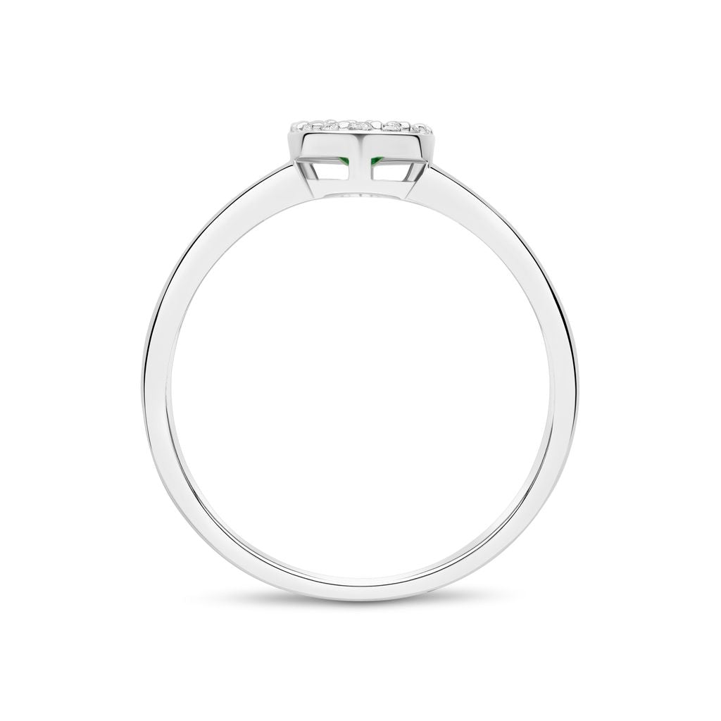 18ct White Gold Oval Emerald and Diamond Microset Cluster Ring — 5x4mm