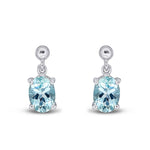 9ct White Gold Oval Natural Aquamarine Claw Drop Earrings — 7x5mm