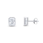 9ct White Gold Octagonal Emerald Cut Cubic Zirconia CZ Rubover Stud Earrings — 7x5mm