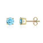 9ct Yellow Gold Round Natural Swiss Blue Topaz Claw Stud Earrings — 5mm