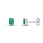 9ct White Gold Oval Natural Emerald Claw Stud Earrings — 6x4mm