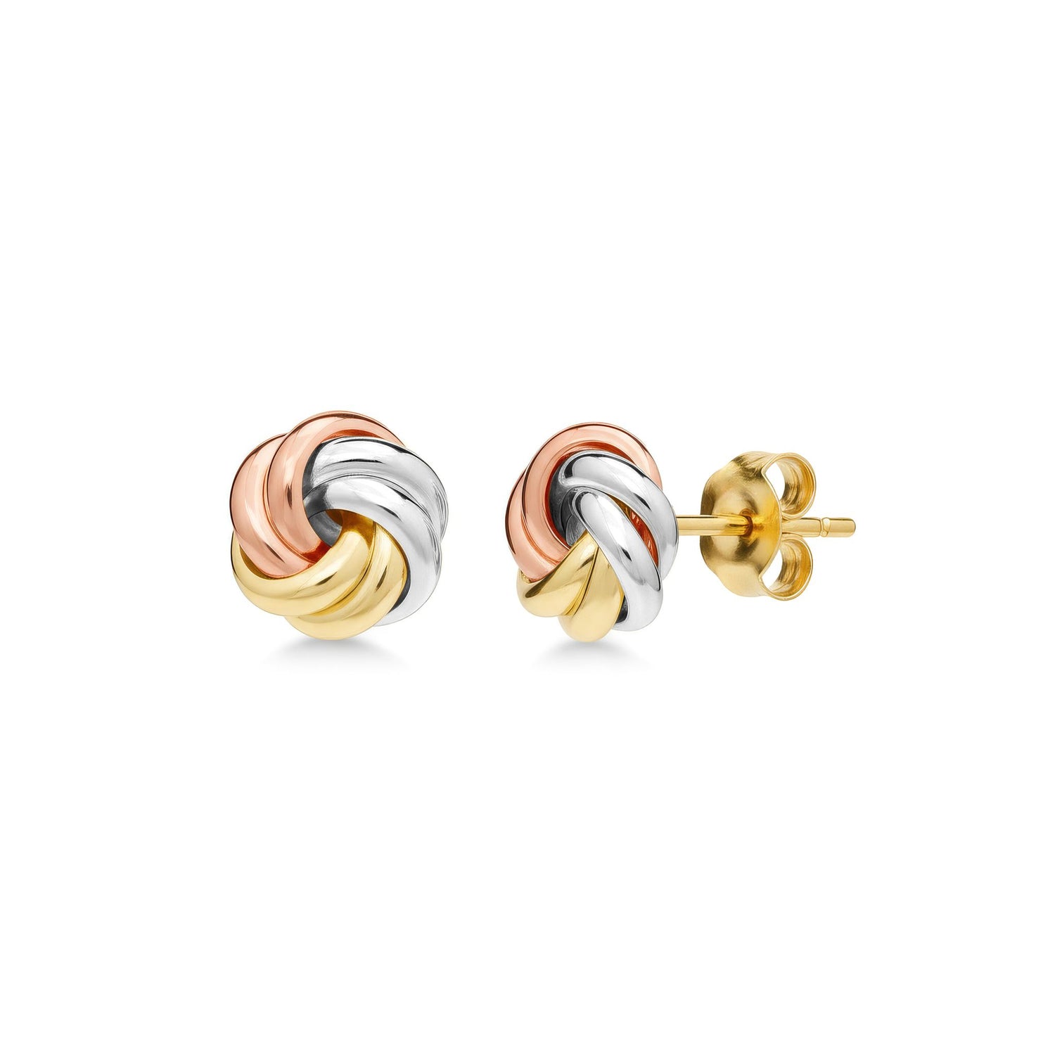 9ct Three Colour Gold Polished 2 Row Knot Stud Earrings — 9mm