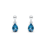 9ct White Gold Pear Shaped Natural London Blue Topaz Claw Drop Earrings — 6x4mm