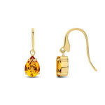 9ct Yellow Gold Pear Shaped Natural Citrine Claw Wire Hook Drop Earrings
