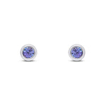 9ct White Gold Round Natural Tanzanite Rubover Stud Earrings — 3mm