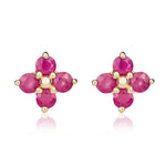 9ct Yellow Gold Round Natural Ruby Four Stone Cluster Stud Earrings