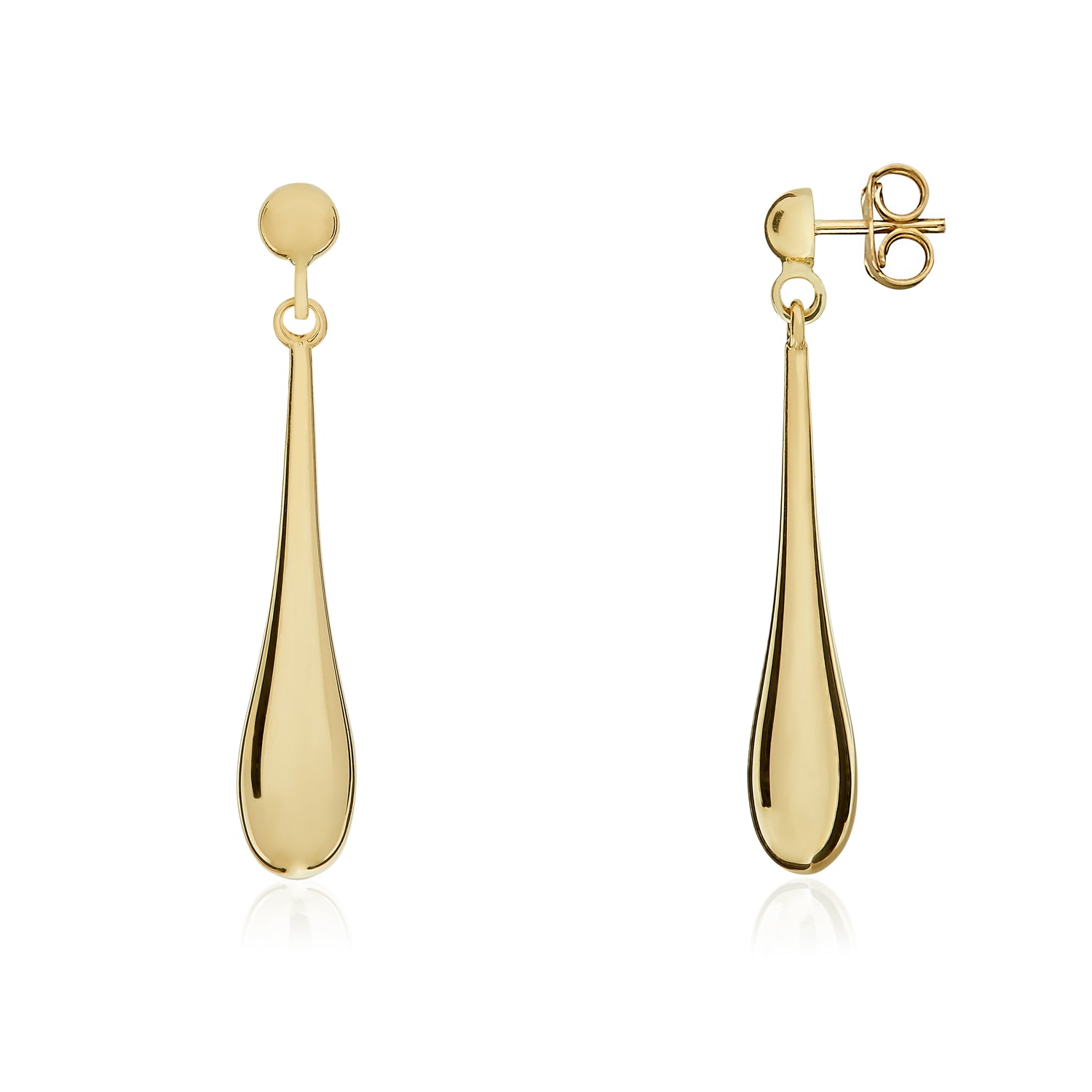 9ct Yellow Gold Long Polished Torpedo Drop Earrings — 35mm