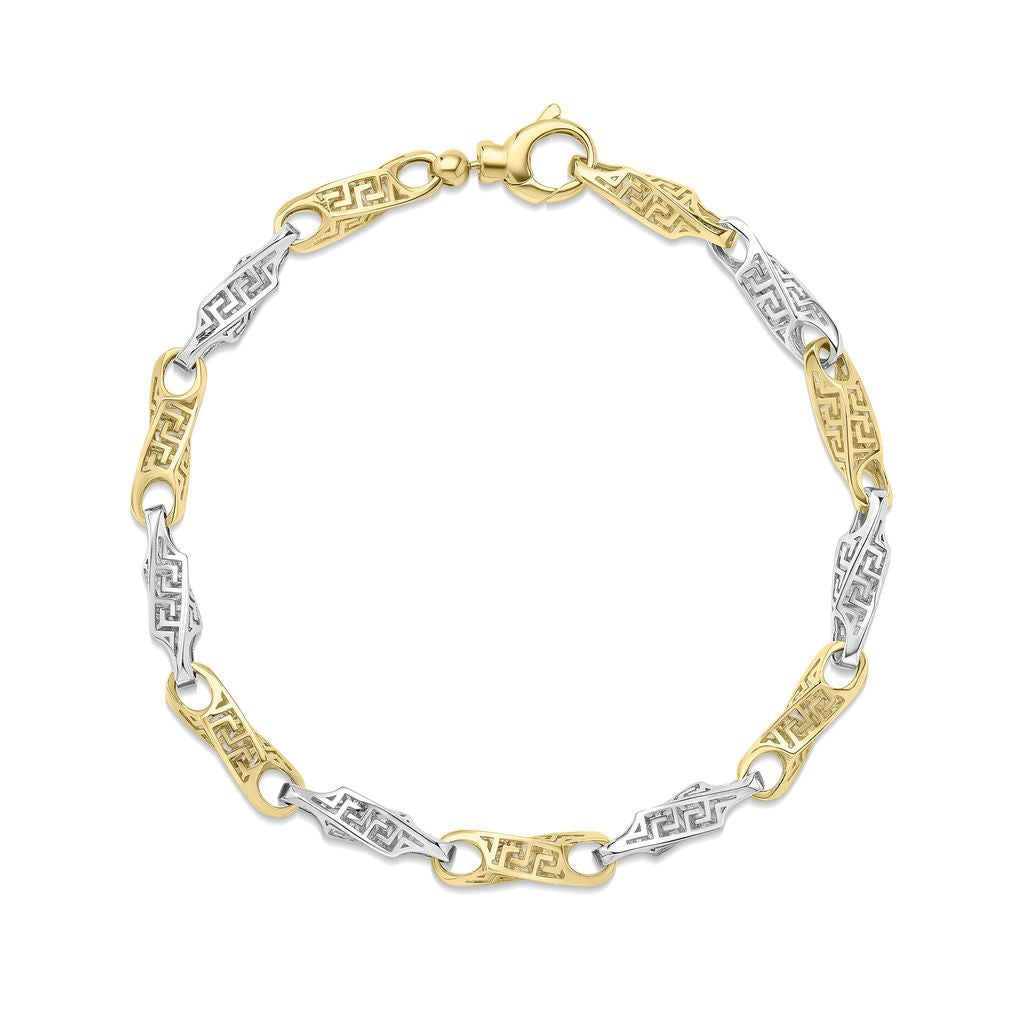 9ct Yellow & White Gold Greek Key Link Bracelet