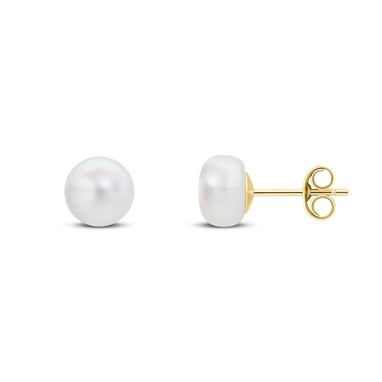 9ct Yellow Gold Freshwater Button Natural Pearl Stud Earrings — 6.5-7mm